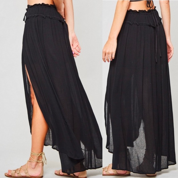 Black Boho Ruffled Maxi Skirt - Picture 3 of 4